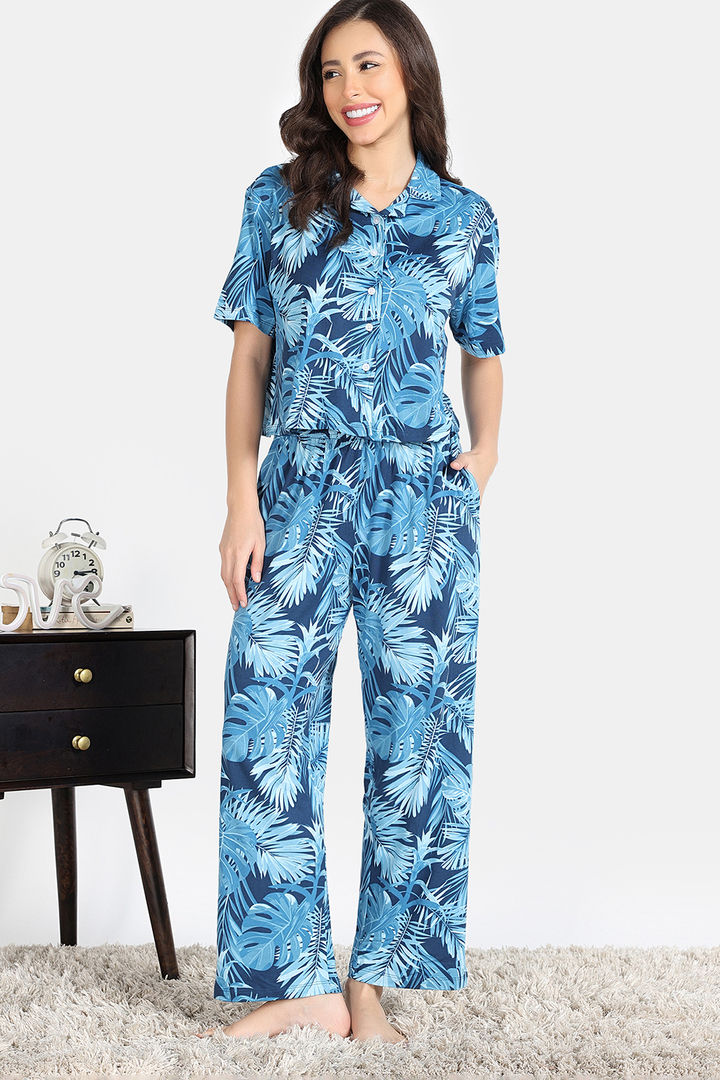 Zivame Indigo Wild Knit Poly Pyjama Set - Moonlight Ocean — image 3